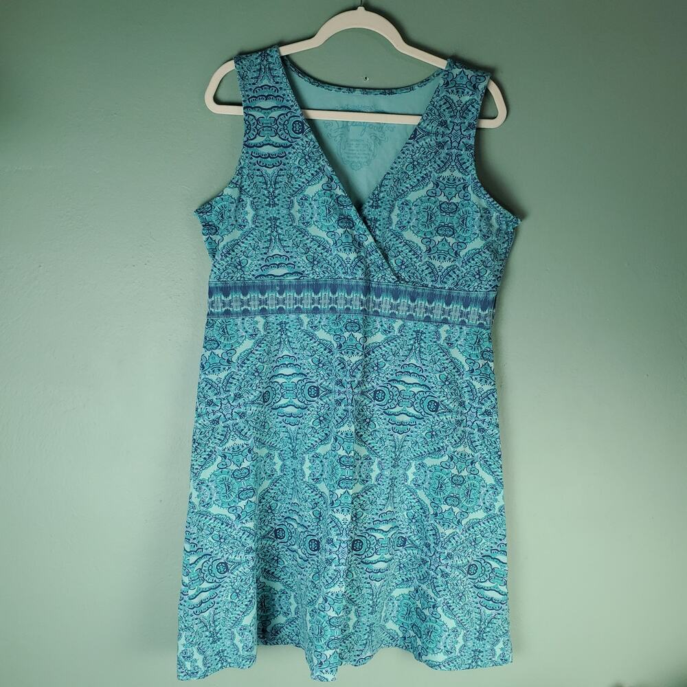 Life Is Good Womens Blue Printed V-Neck Sleeveless Dress Size 14